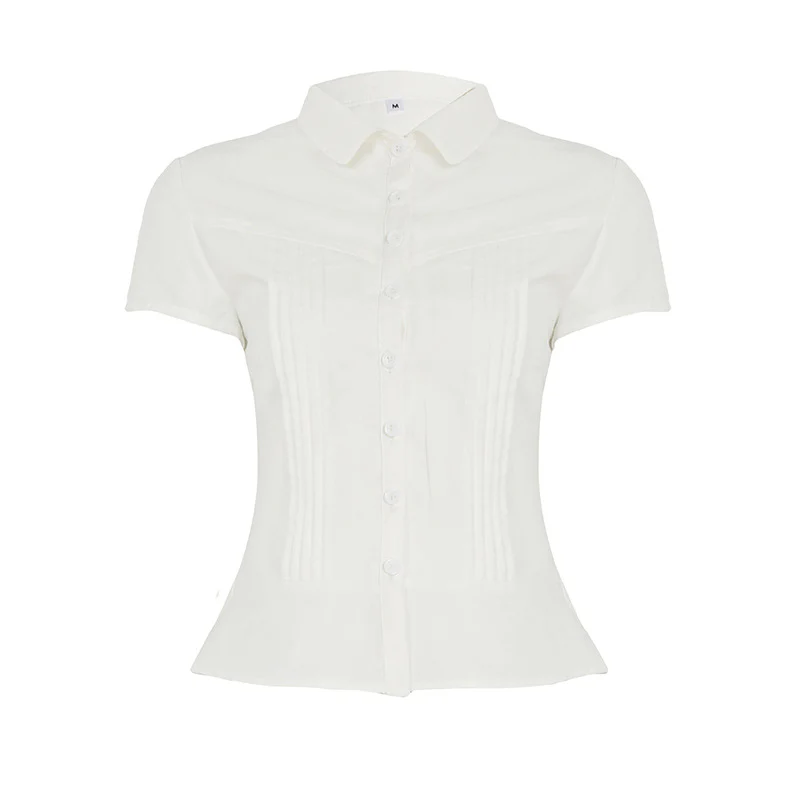 Damen kurzärmliges Hemdblusenshirt mit tailliertem Schnitt und eleganten Raffungen R&B - Image 11