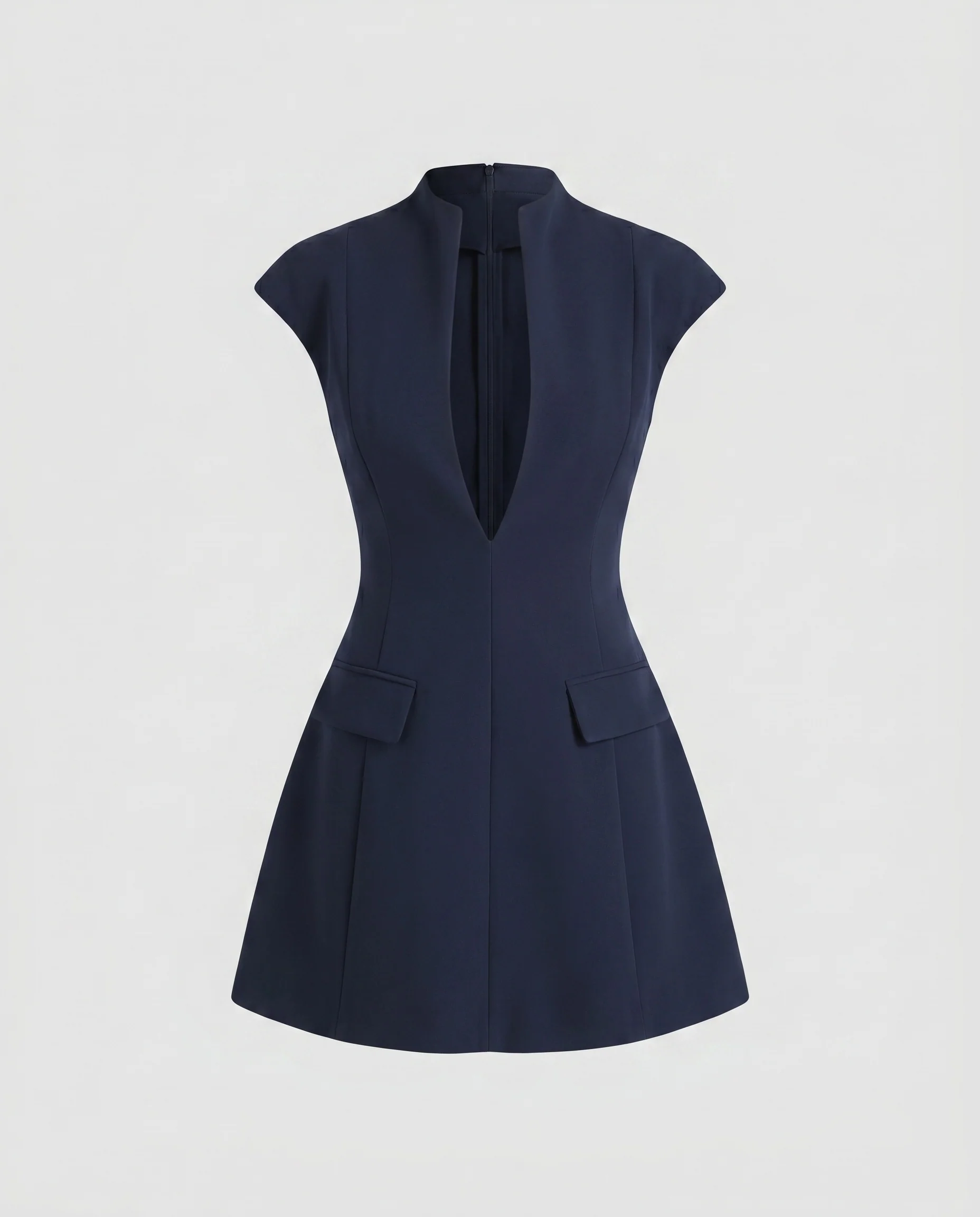 Damen Kürzer, figurbetontes Kleid mit V-Ausschnitt und seitlichen Taschen R&B - Image 5