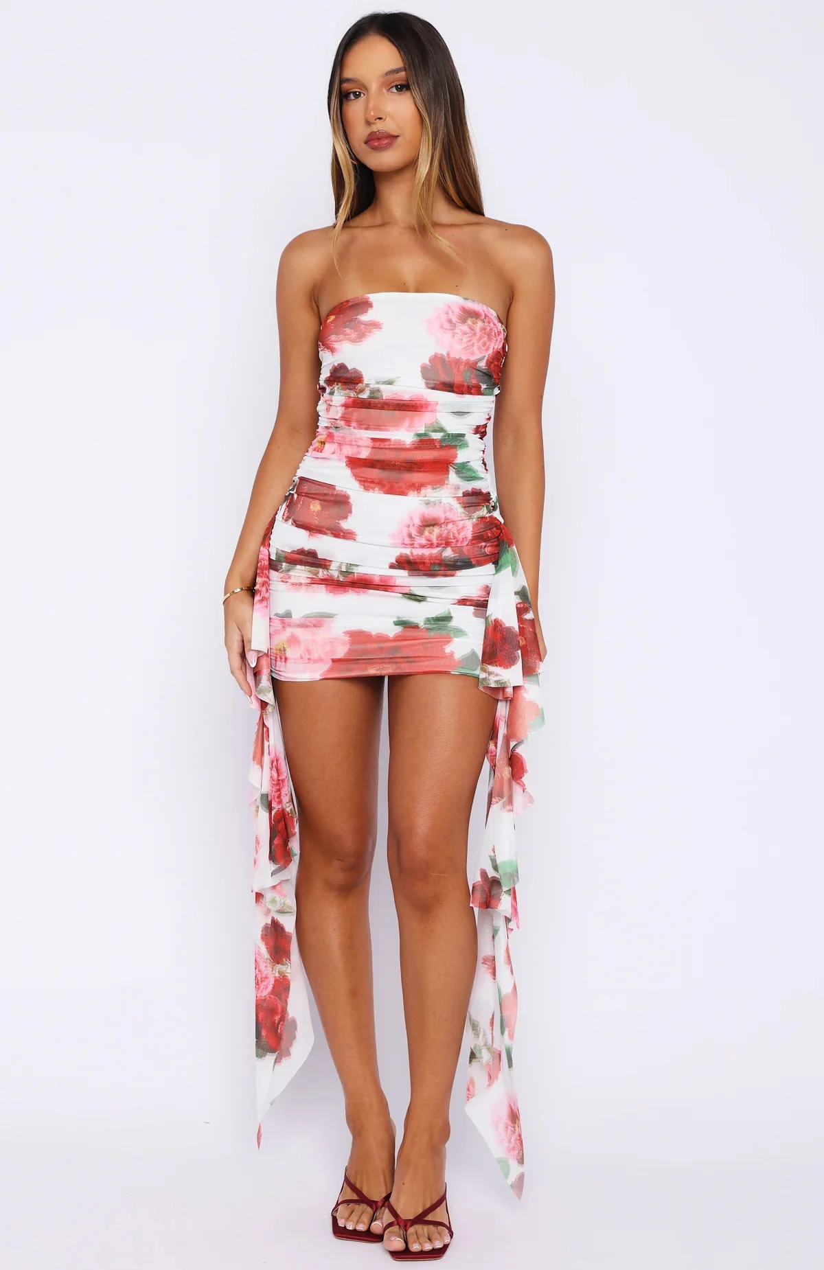 Damen kurzes Cocktailkleid mit asymmetrischem Saum und floralem Druck R&B - Image 6