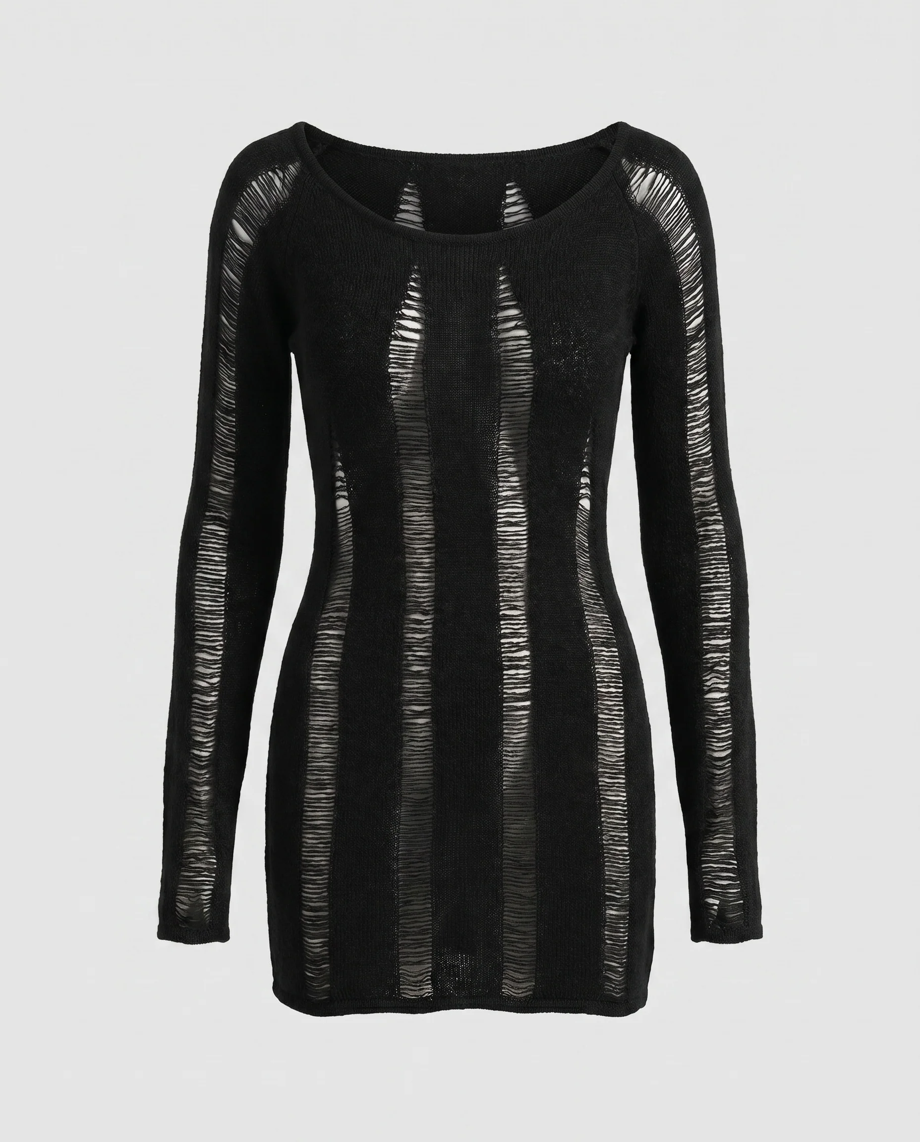 Damen kurzes Kleid mit aufregendem Streifen-Design und raffinierten Ärmelöffnungen - Image 5