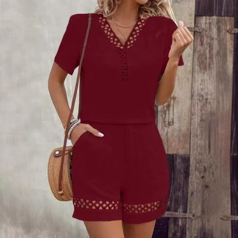 Damen Kurzoverall mit dekorativen Cut-Outs und elastischem Taillenzug R&B - Image 6