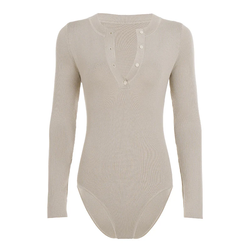Damen Langarm Bodysuit mit Knopfdetail und strukturiertem Material R&B - Image 6