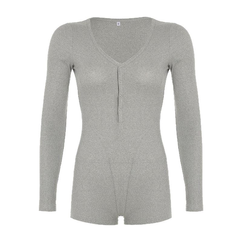Damen Langarm-Bodysuit mit V-Ausschnitt und Knopfleiste R&B - Image 5
