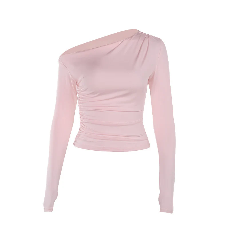 Damen Langarm-Crop-Top mit asymmetrischem Ausschnitt und Raffung R&B - Image 5