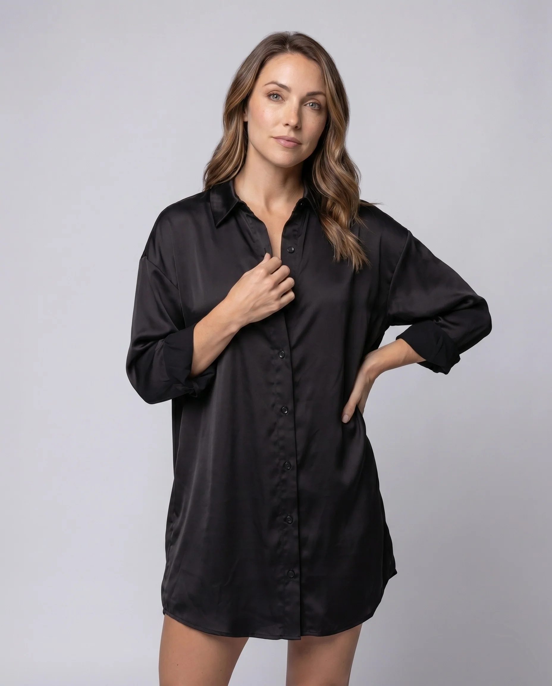 Damen Langarm-Hemdbluse mit elegantem Schnitt und hochwertiger Satin-Optik R&B - Image 2