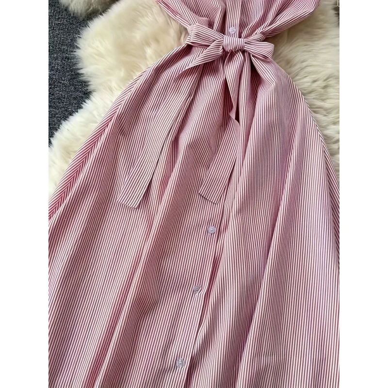 Damen Langarm Hemdblusenkleid mit Gürtel und gestreiftem Design R&B - Image 3