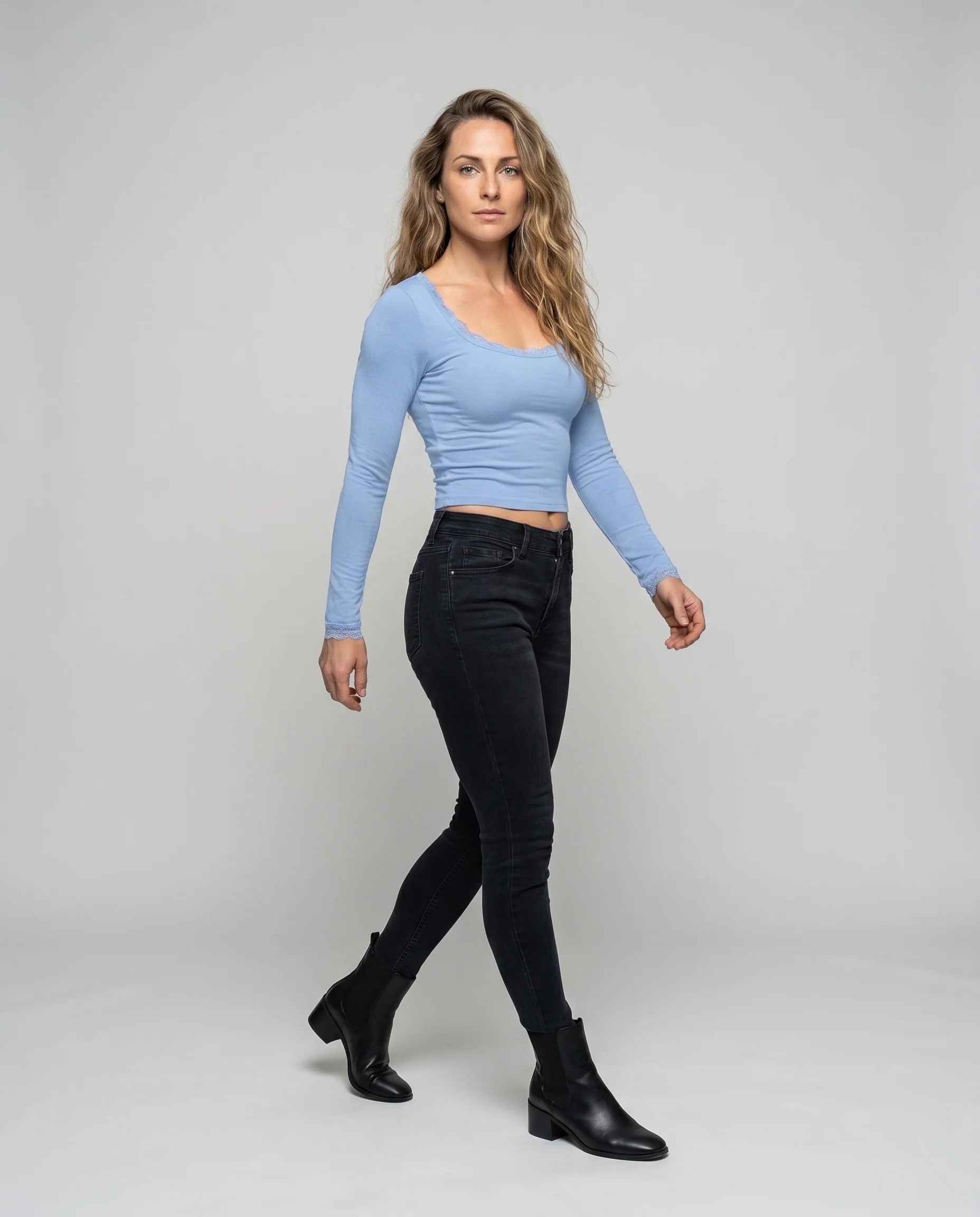 Damen Langarm-Top mit eleganter Spitze