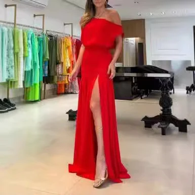 Damen Langärmeliges Kleid mit seitlichem Schlitz und off-shoulder Design R&B - Image 3