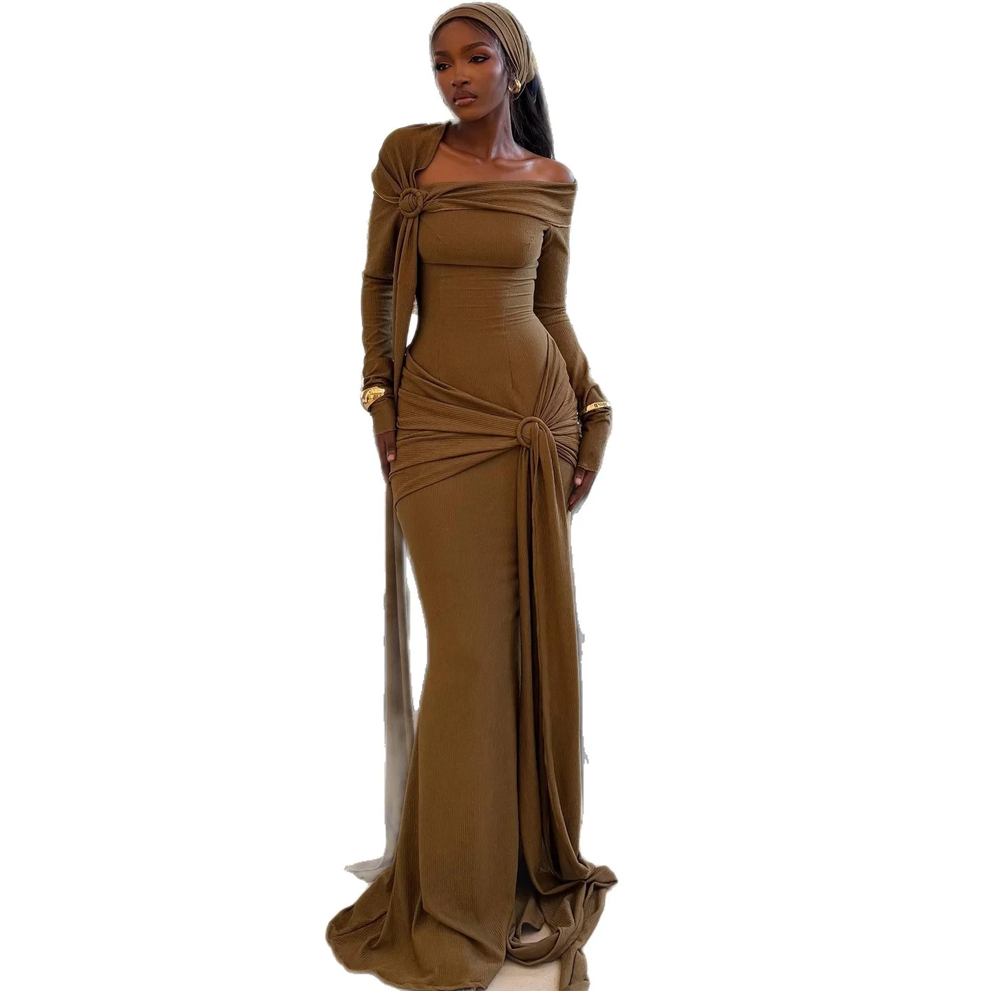 Damen Langärmliges Abendkleid mit asymmetrischem Schnitt und raffinierten Drapierungen R&B - Image 5