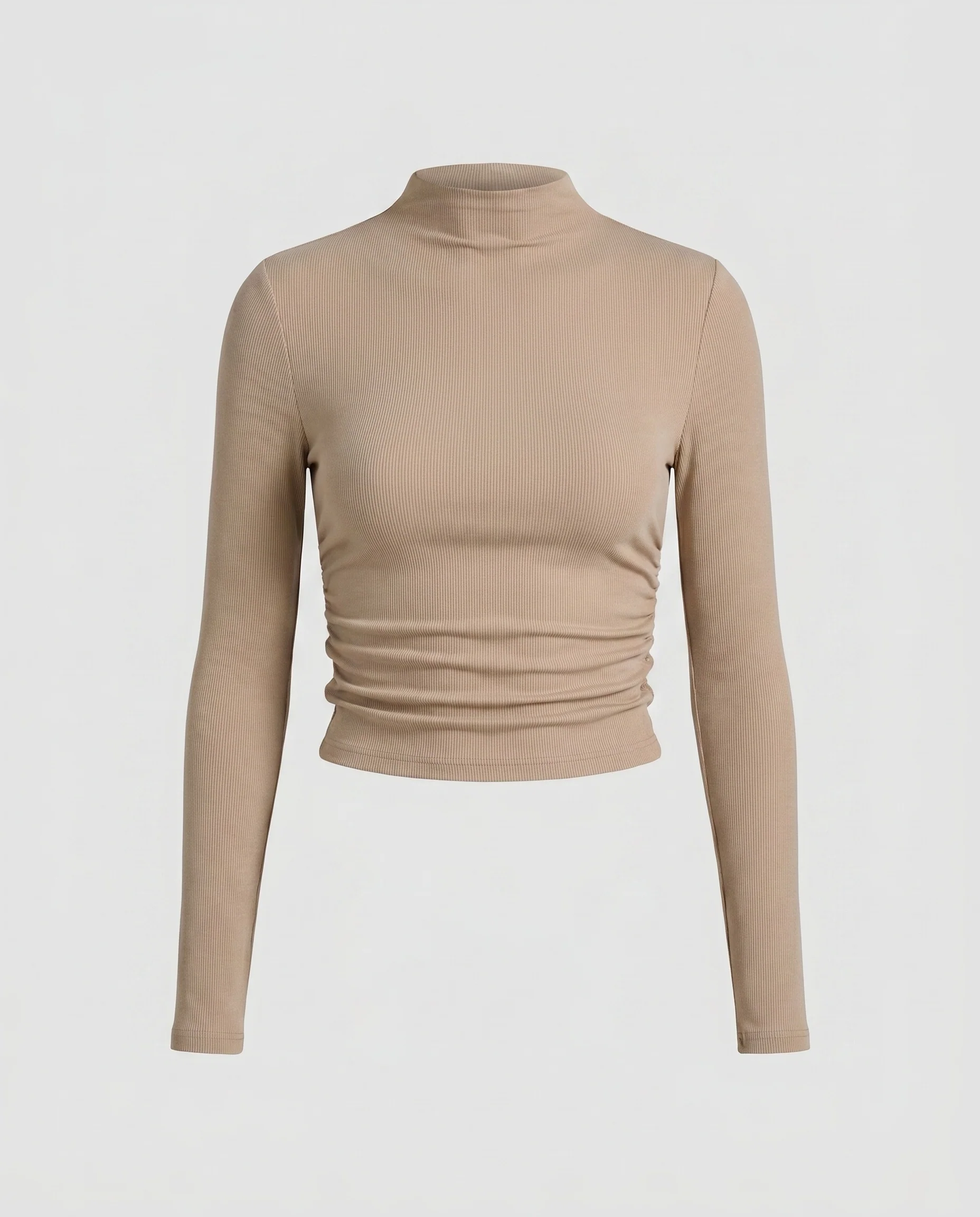 Damen langärmliges Oberteil mit hohem Kragen und elastischem Rippdesign - Image 5