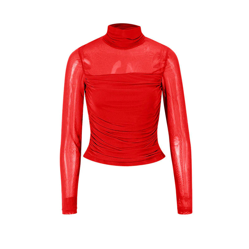 Damen Langarmshirt mit eleganter Raffung und transparentem Design R&B - Image 13