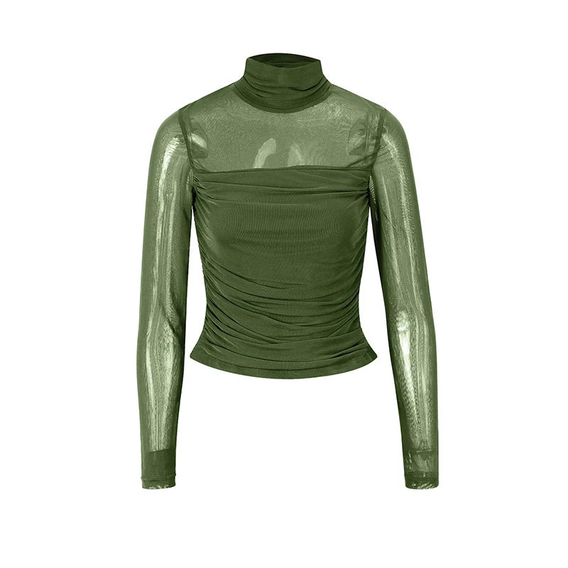 Damen Langarmshirt mit eleganter Raffung und transparentem Design R&B - Image 9