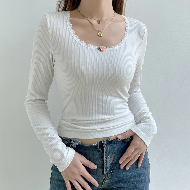 Damen Langarmshirt mit feinem Rippdesign und romantischem Spitzenbesatz R&B - Image 4