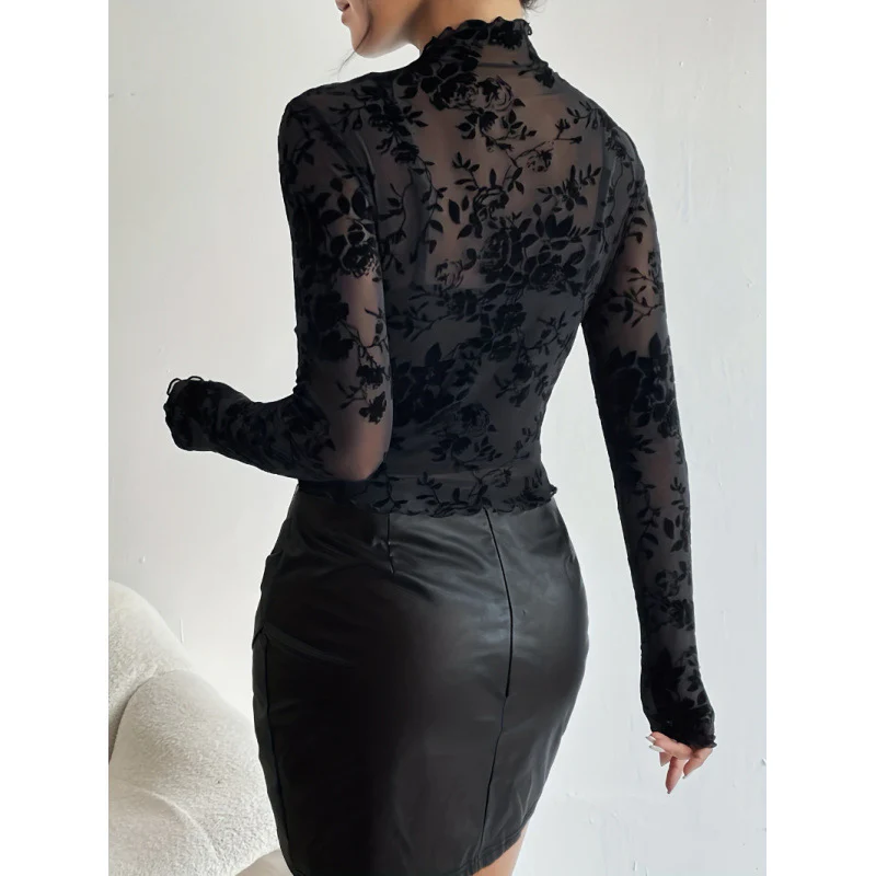 Damen Langarmshirt mit floralem Chiffon und transparenten Details R&B - Image 3