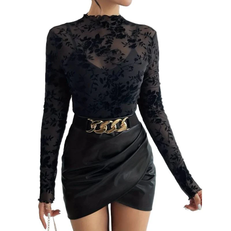 Damen Langarmshirt mit floralem Chiffon und transparenten Details R&B - Image 5