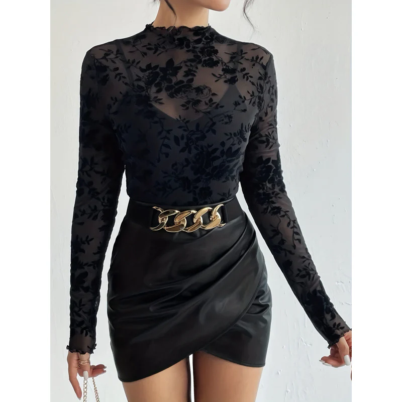 Damen Langarmshirt mit floralem Chiffon und transparenten Details R&B - Image 6