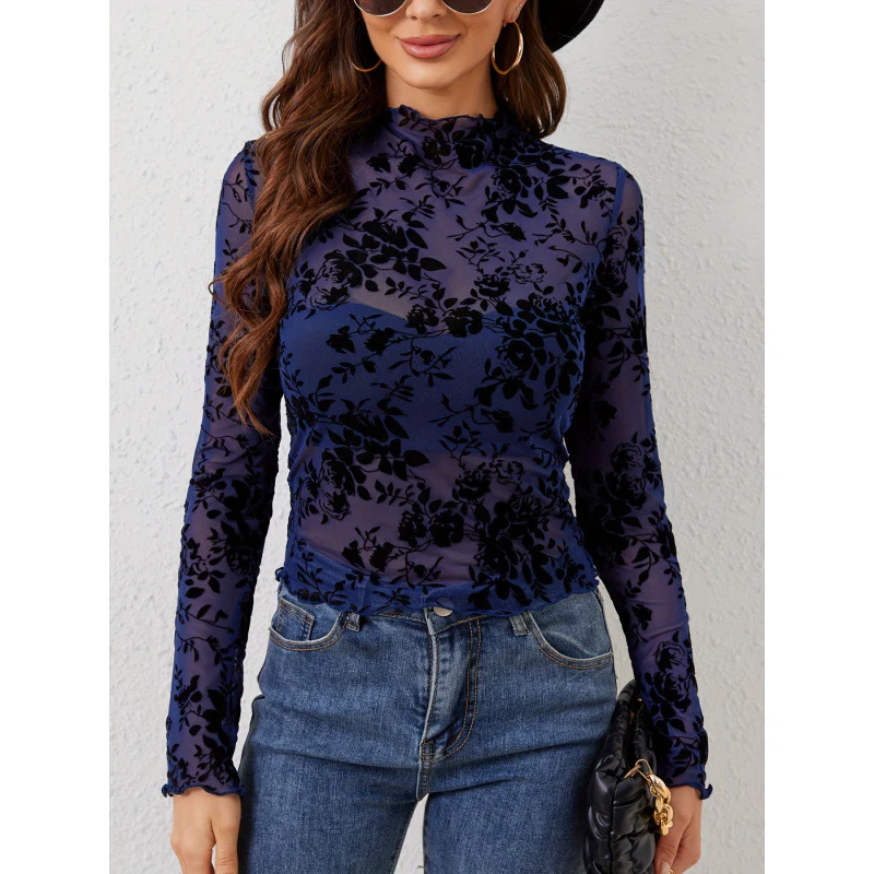 Damen Langarmshirt mit floralem Chiffon und transparenten Details R&B - Image 7