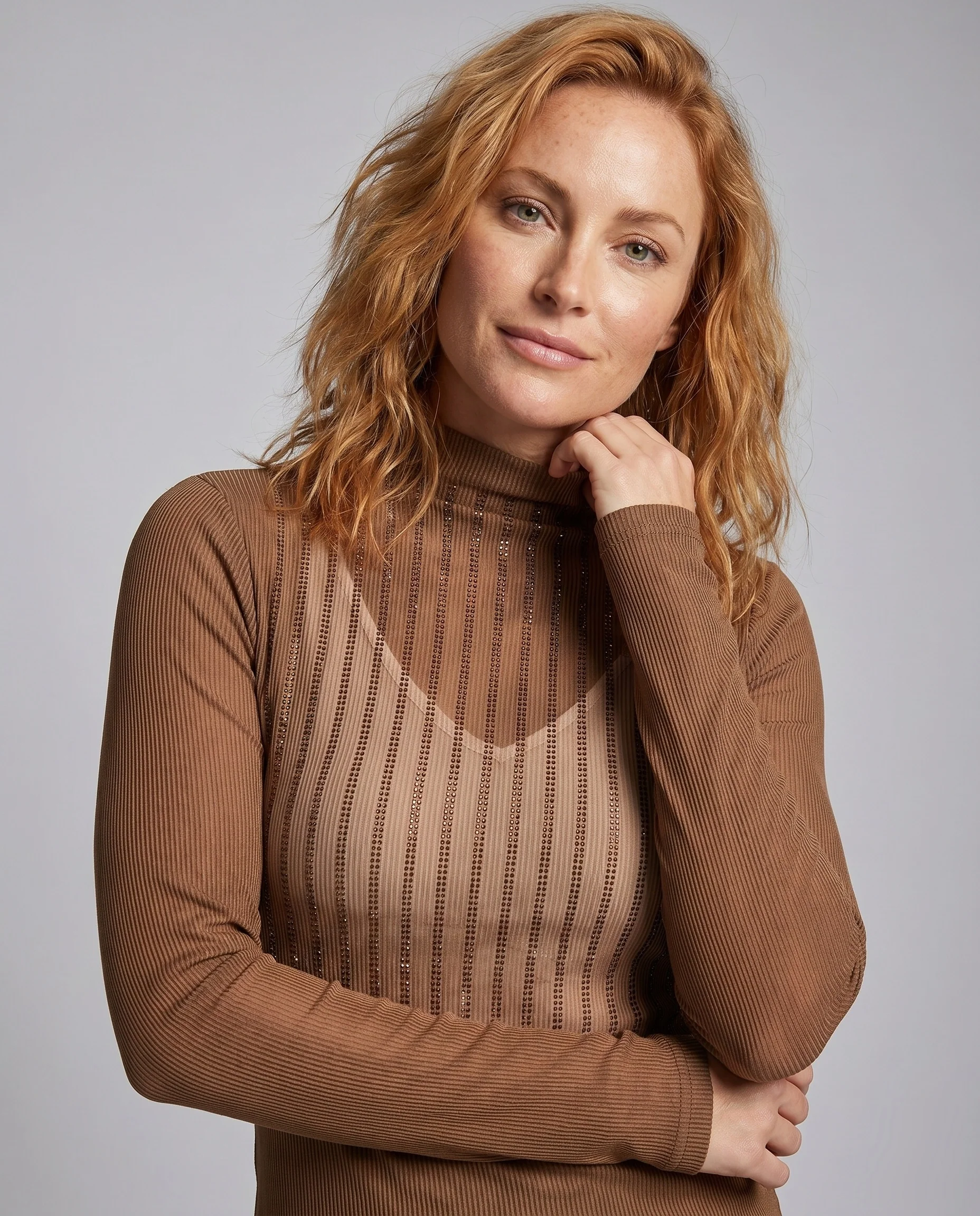 Damen Langarmshirt mit hohem Stehkragen und Glitzerakzenten R&B - Image 2