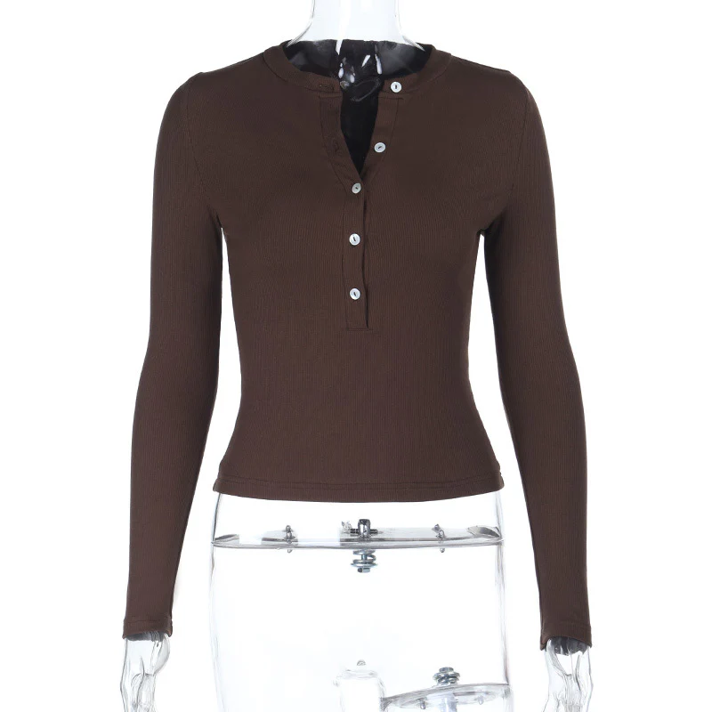 Damen Langarmshirt mit Knopfleiste und figurbetontem Schnitt R&B - Image 6