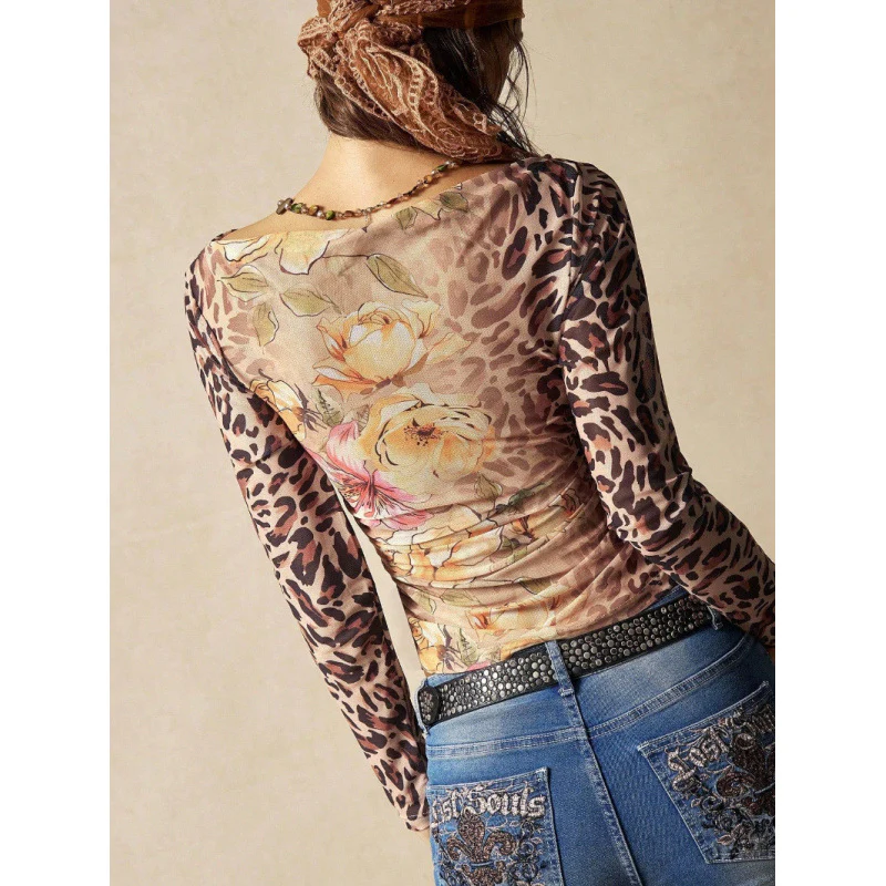 Damen Langarmshirt mit raffiniertem Raffungseffekt und animalischem Druck R&B - Image 2