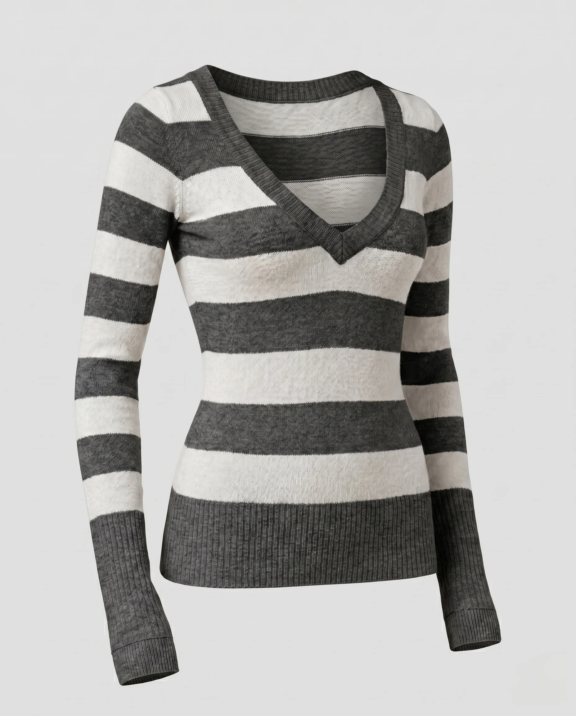 Damen Langarmshirt mit V-Ausschnitt und feinem Streifenmuster - Image 6