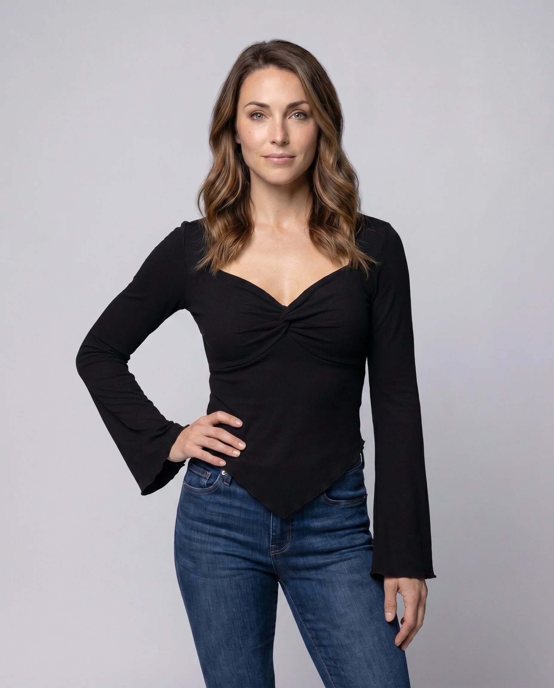 Damen Langarmtop mit skulpturalem Ausschnitt R&B - Image 2