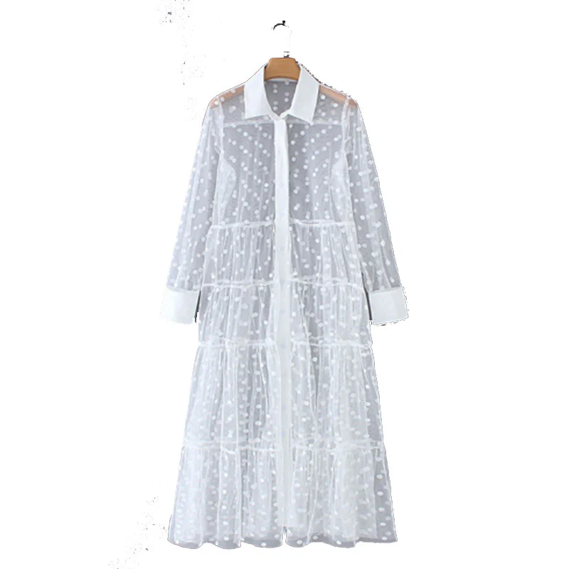 Damen Langer transparenter Duster mit gepunktetem Design und eleganten Ärmeln R&B - Image 2