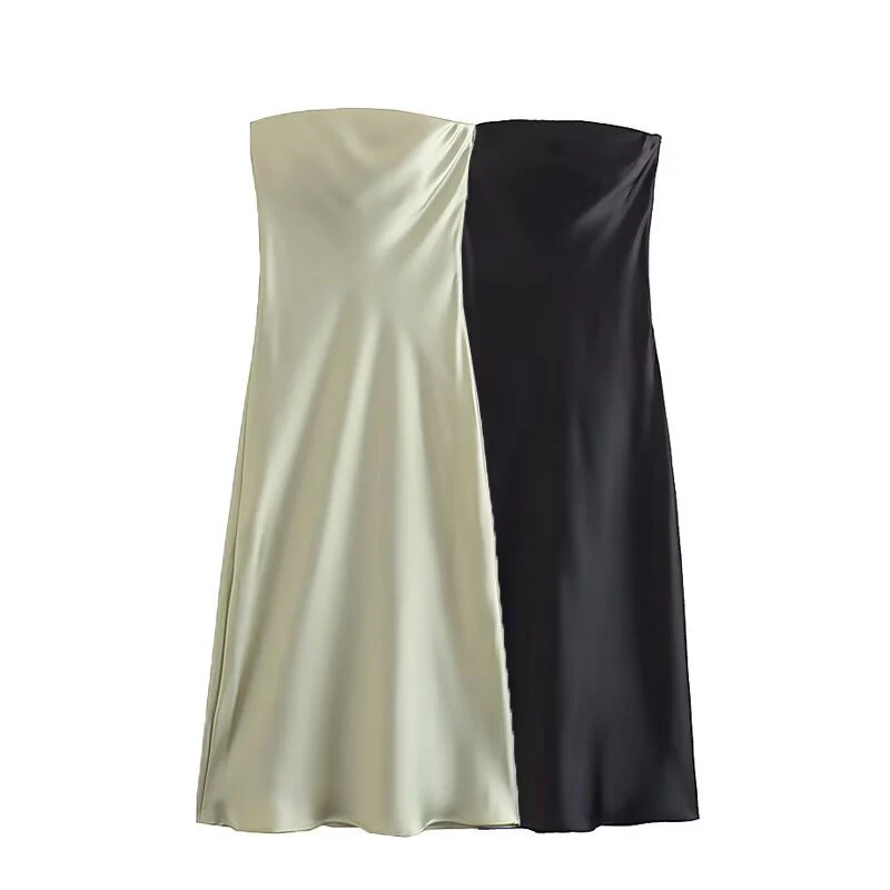 Damen langes Abendkleid im eleganten Satin-Look mit trägerlosem Design R&B