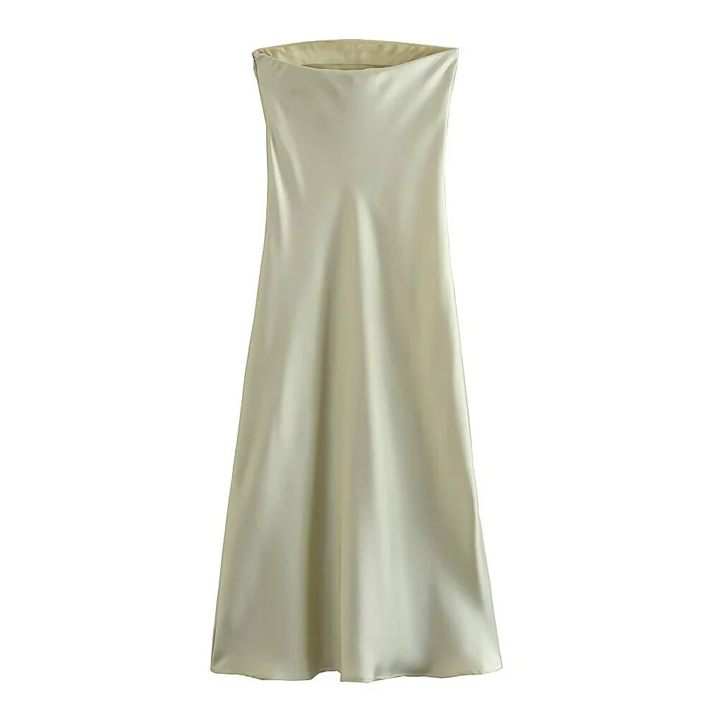 Damen langes Abendkleid im eleganten Satin-Look mit trägerlosem Design R&B - Image 4