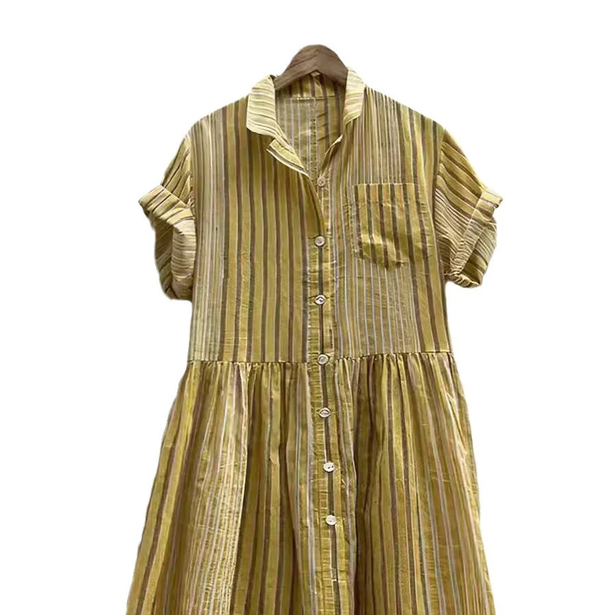 Damen Langes Hemdblusenkleid mit Streifen und Taschen R&B - Image 5