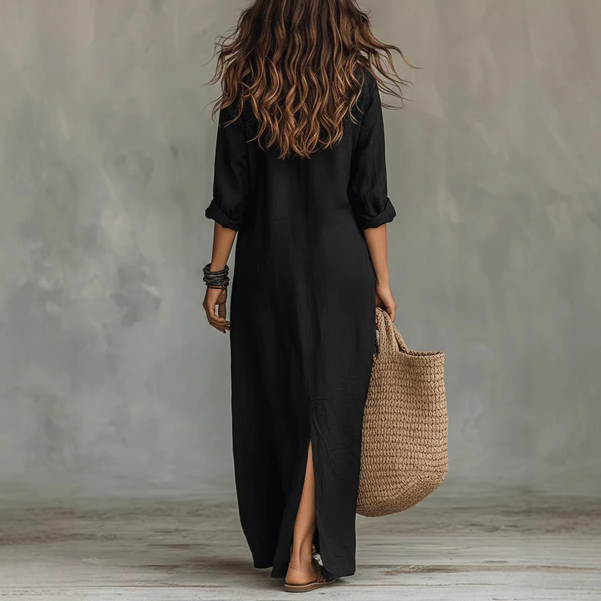 Damen Langes Hemdkleid mit Knopfverschluss und seitlichem Schlitz R&B - Image 2