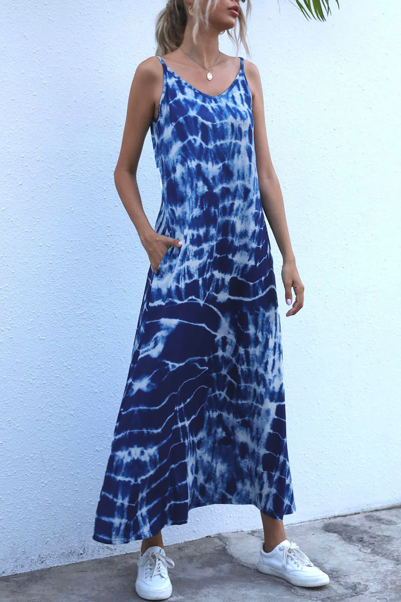 Damen Langes Sommerkleid aus elastischem Jersey mit asymmetrischem Schnitt und praktischen Taschen R&B - Image 6