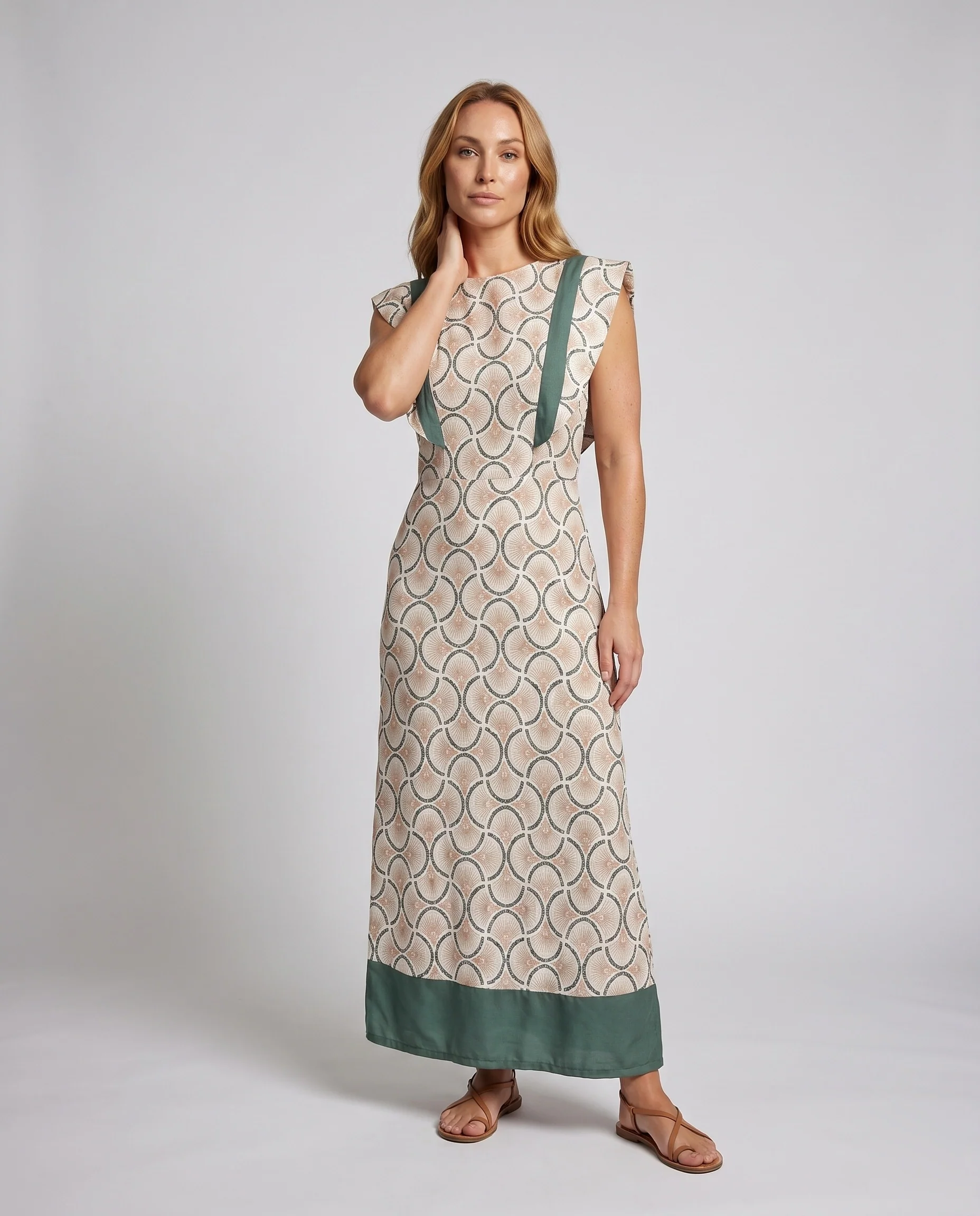 Damen Langes Sommerkleid mit raffiniertem Rüschendesign und gestreiftem Muster R&B