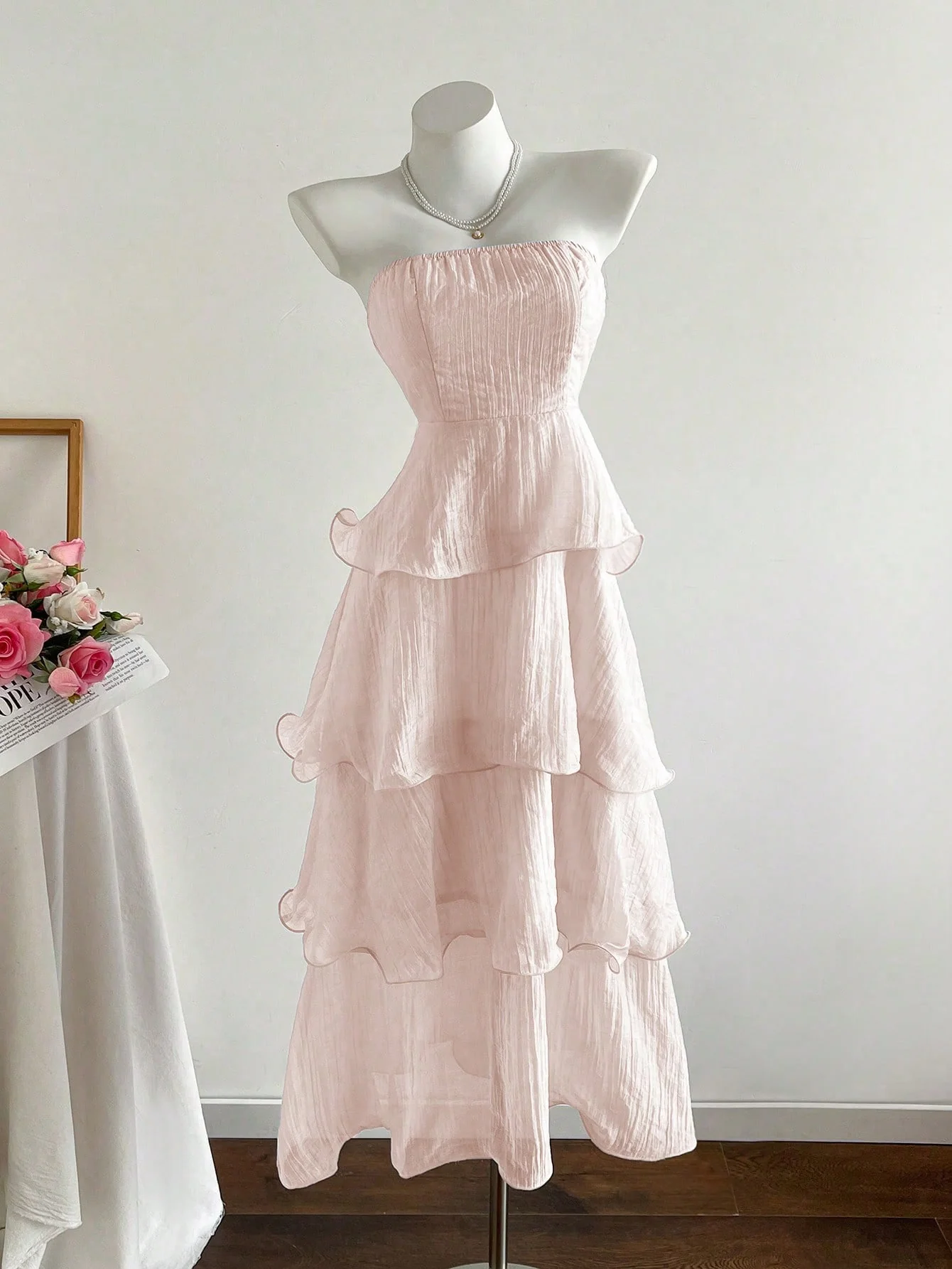 Damen langes Strandkleid mit voluminösen Rüschendetails R&B - Image 4