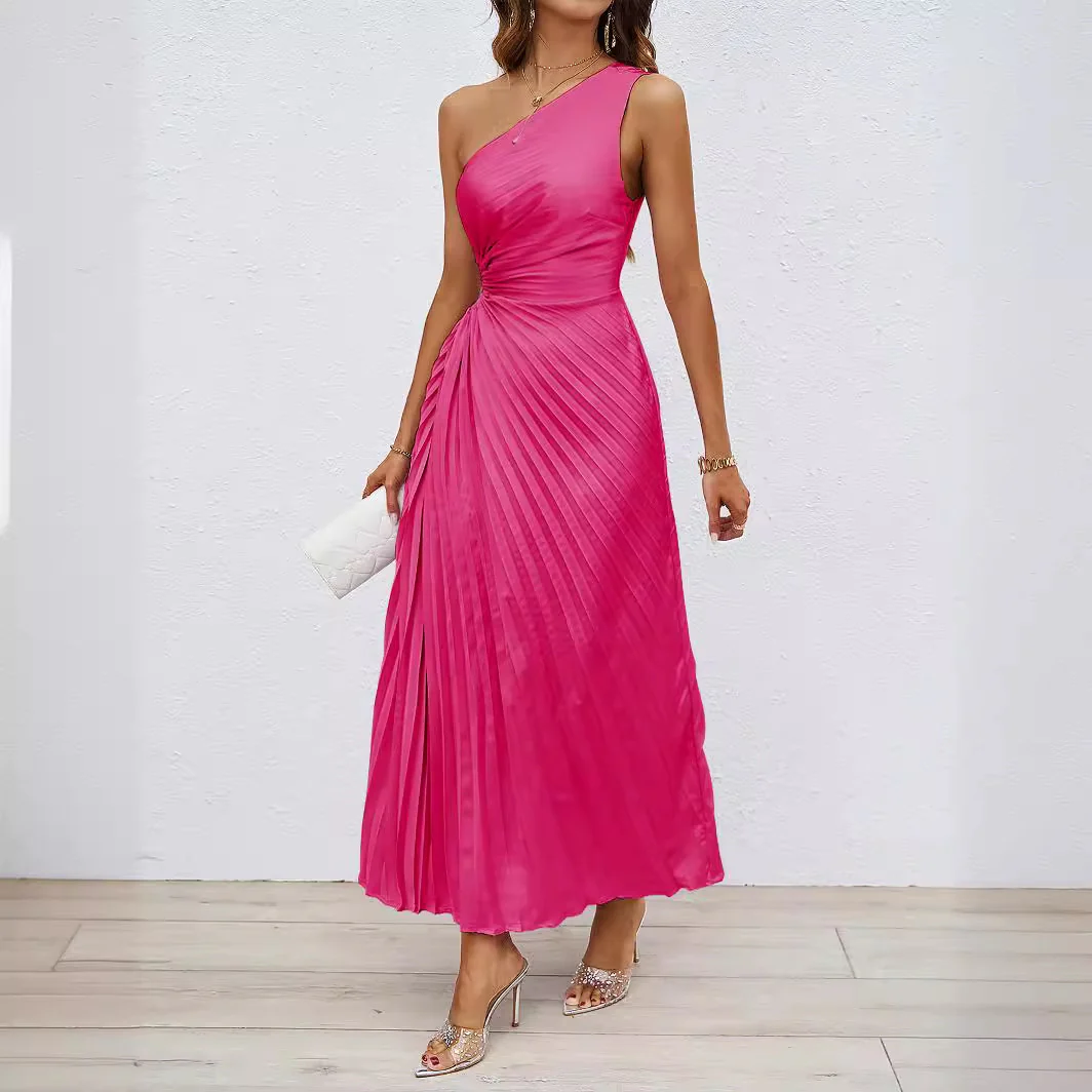 Damen Langes Wickel-Kleid mit asymmetrischem Ausschnitt und plissiertem Design R&B - Image 4