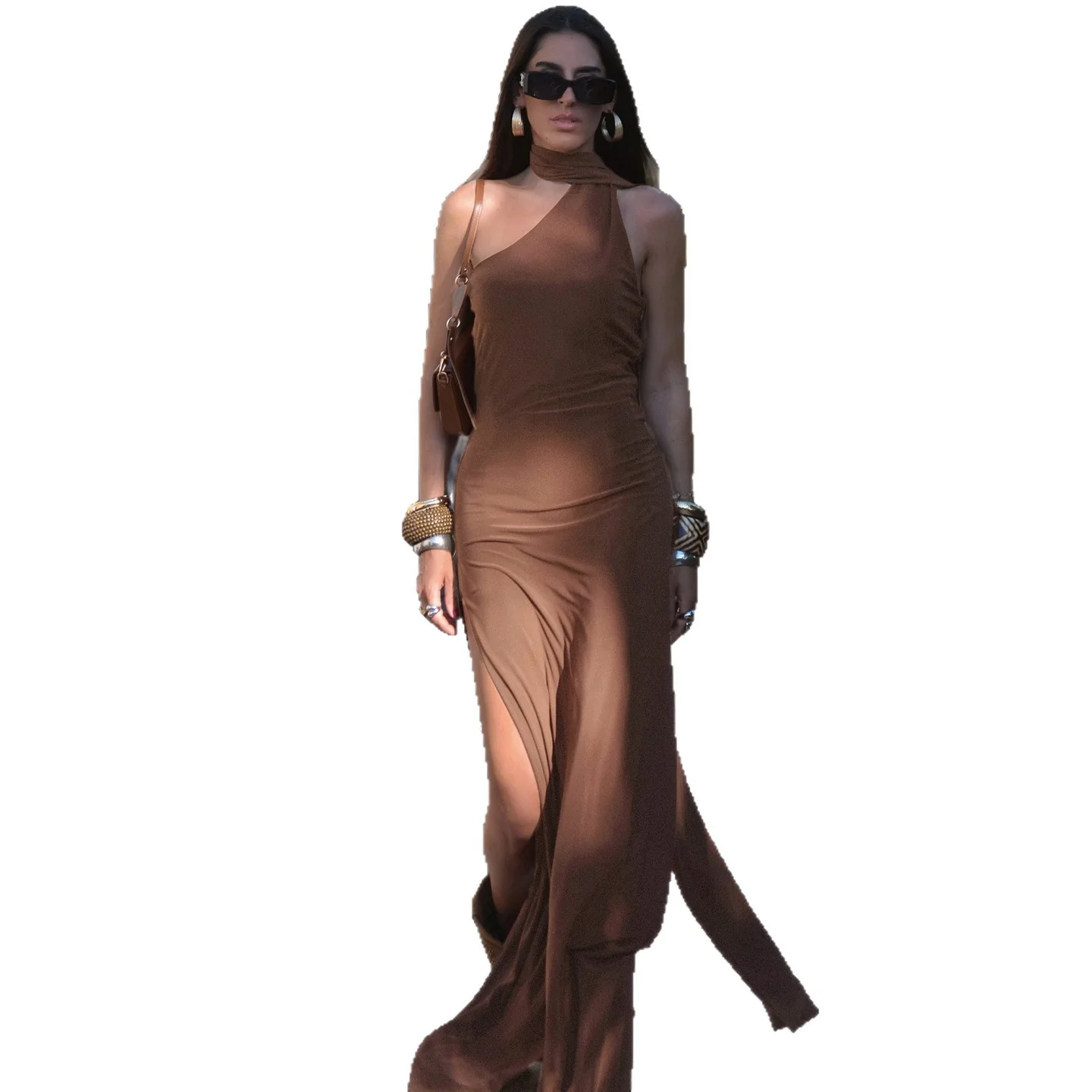 Damen langes Wickelkleid mit asymmetrischem Ausschnitt und eleganter Schal-Detail Heidi-Mode - Image 5