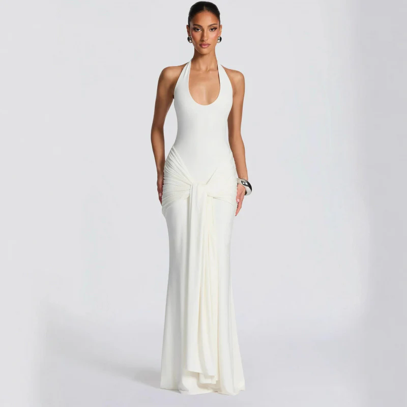 Damen Langes Wickelkleid mit tiefem V-Ausschnitt und Raffungen R&B