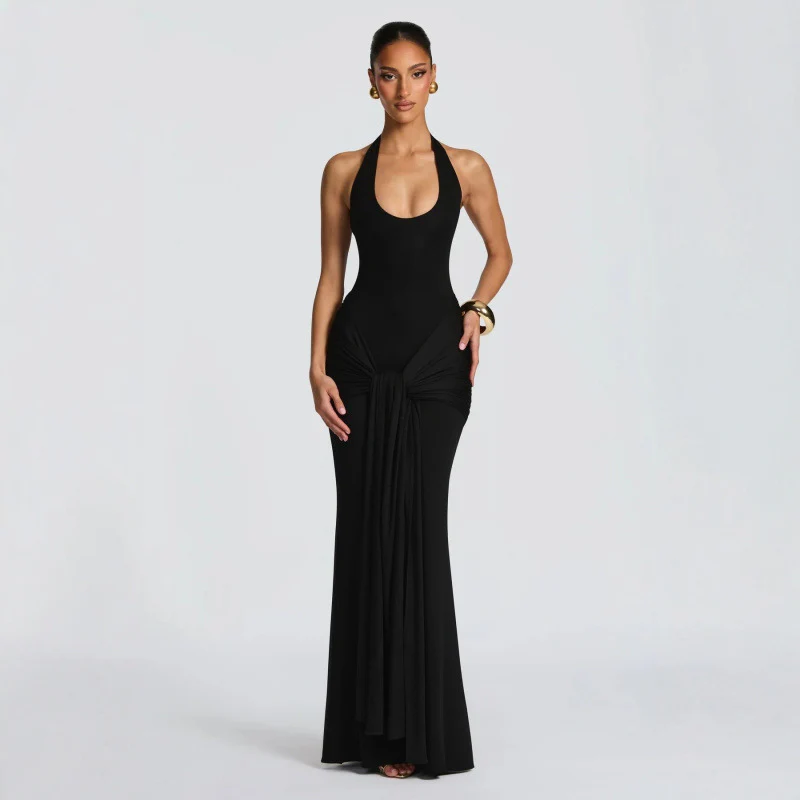 Damen Langes Wickelkleid mit tiefem V-Ausschnitt und Raffungen R&B - Image 3