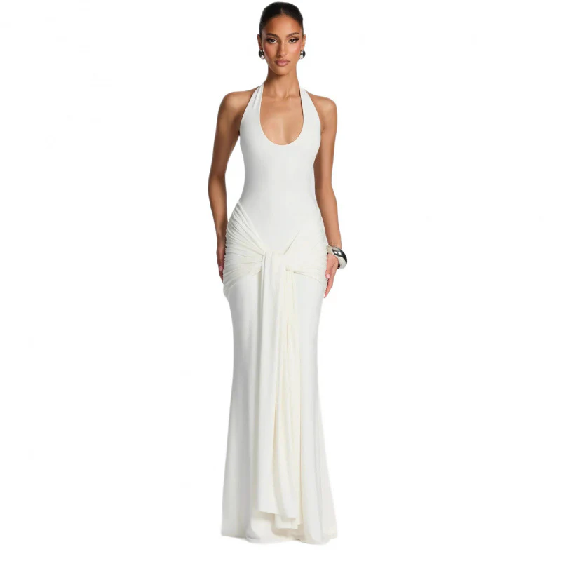 Damen Langes Wickelkleid mit tiefem V-Ausschnitt und Raffungen R&B - Image 5