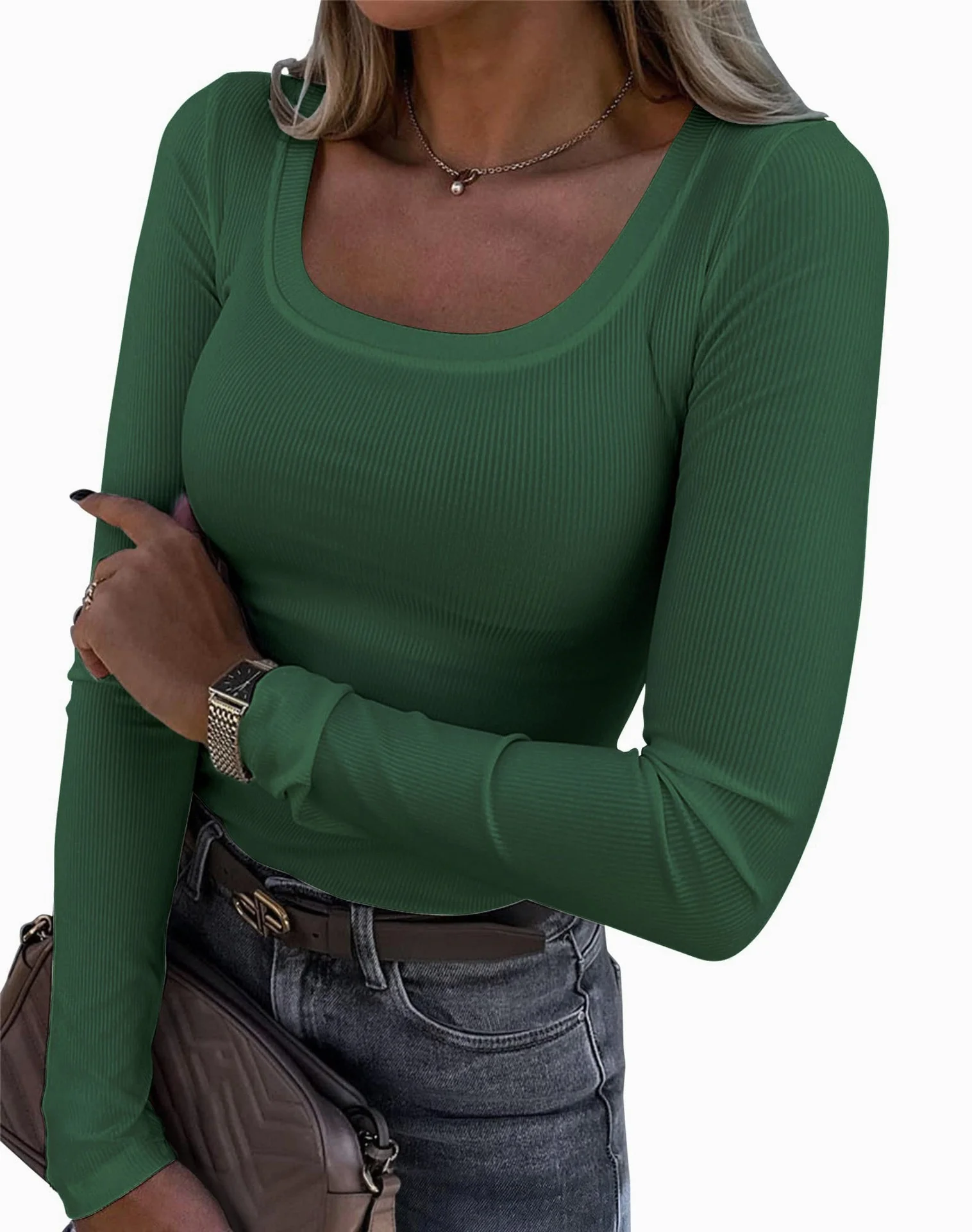 Damen Langarm Ripp-T-Shirt mit elegantem U-Boot-Ausschnitt R&B - Image 13