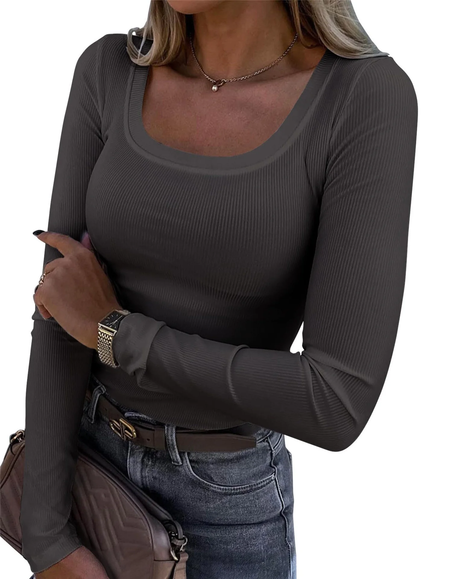 Damen Langarm Ripp-T-Shirt mit elegantem U-Boot-Ausschnitt R&B - Image 23