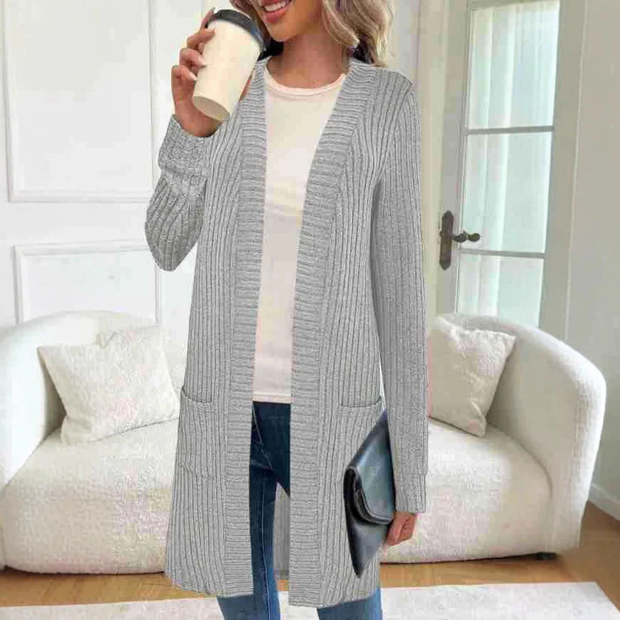 Damen Langstrickjacke mit seitlichen Taschen und strukturiertem Design R&B - Image 4