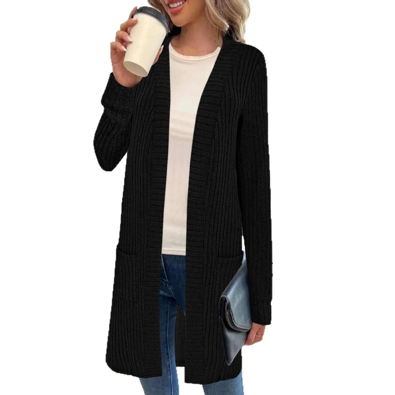 Damen Langstrickjacke mit seitlichen Taschen und strukturiertem Design R&B - Image 5