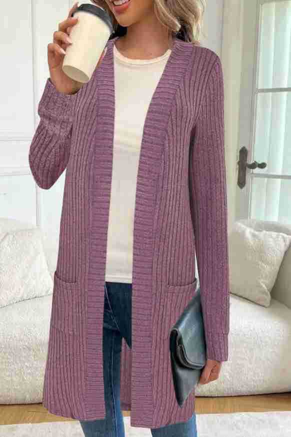 Damen Langstrickjacke mit seitlichen Taschen und strukturiertem Design R&B - Image 6