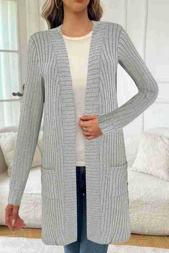Damen Langstrickjacke mit seitlichen Taschen und strukturiertem Design R&B - Image 7