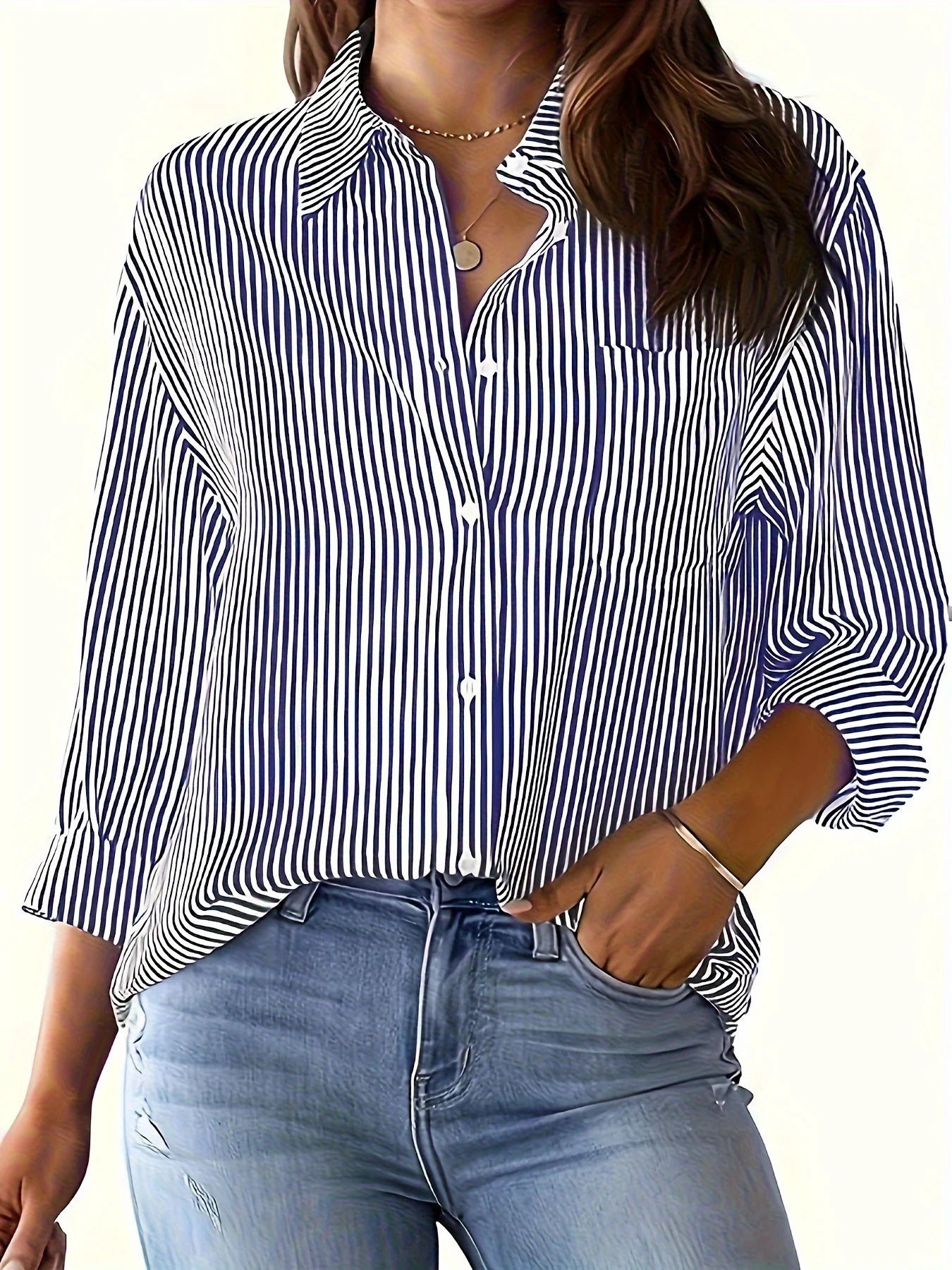 Damen lässige Bluse mit Streifen R&B - Image 6