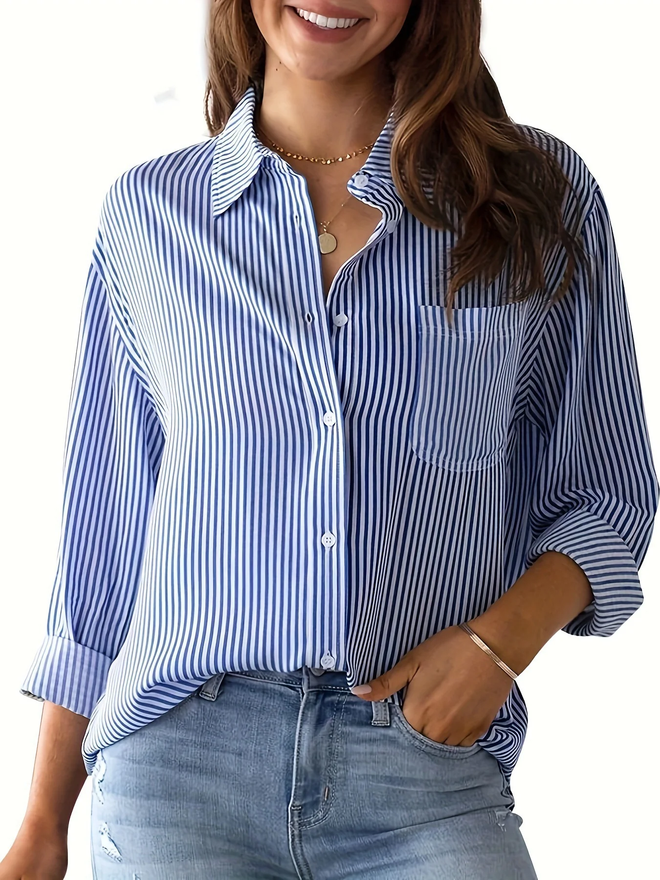 Damen lässige Bluse mit Streifen R&B - Image 7