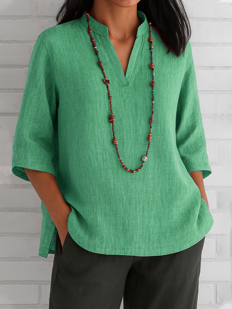 Damen lässige Bluse mit V-Ausschnitt und seitlichen Taschen R&B - Image 6