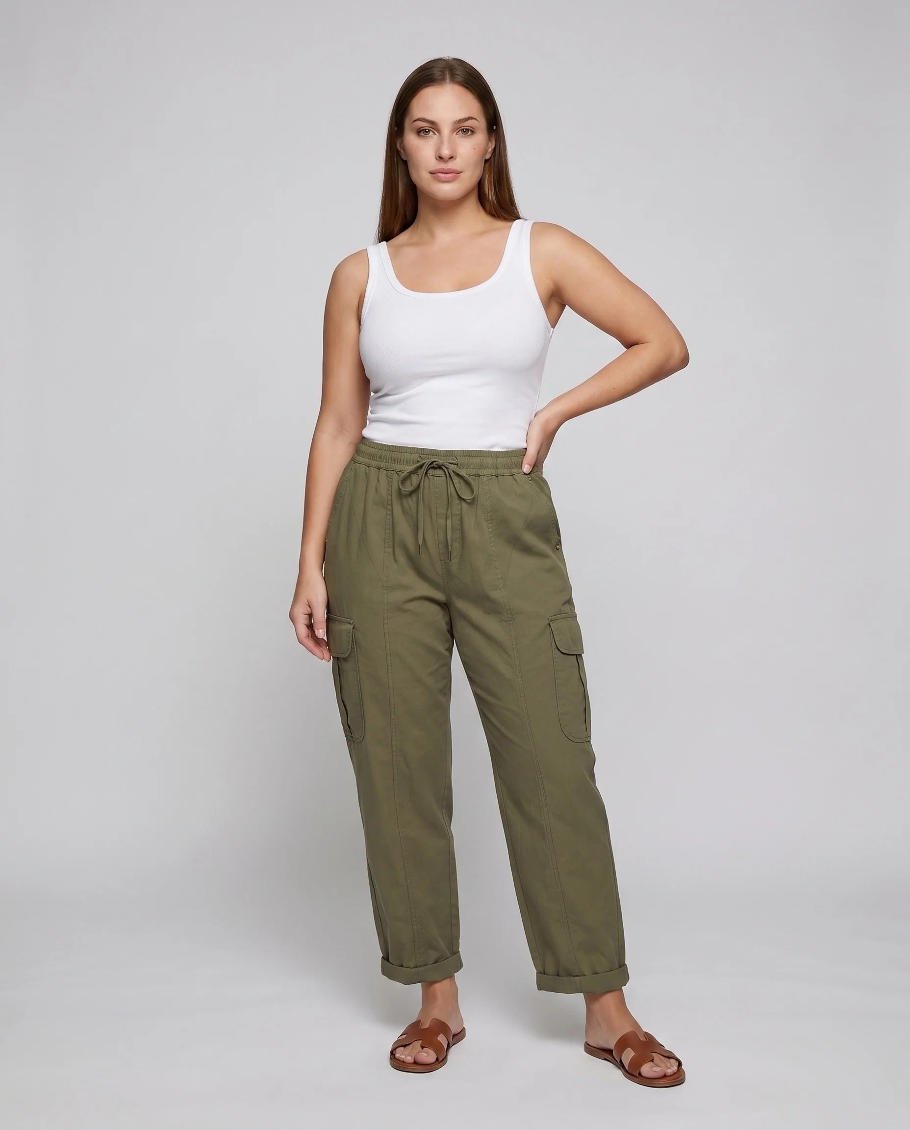 Damen lässige Cargo-Hose mit elastischem Bund und praktischen Taschen