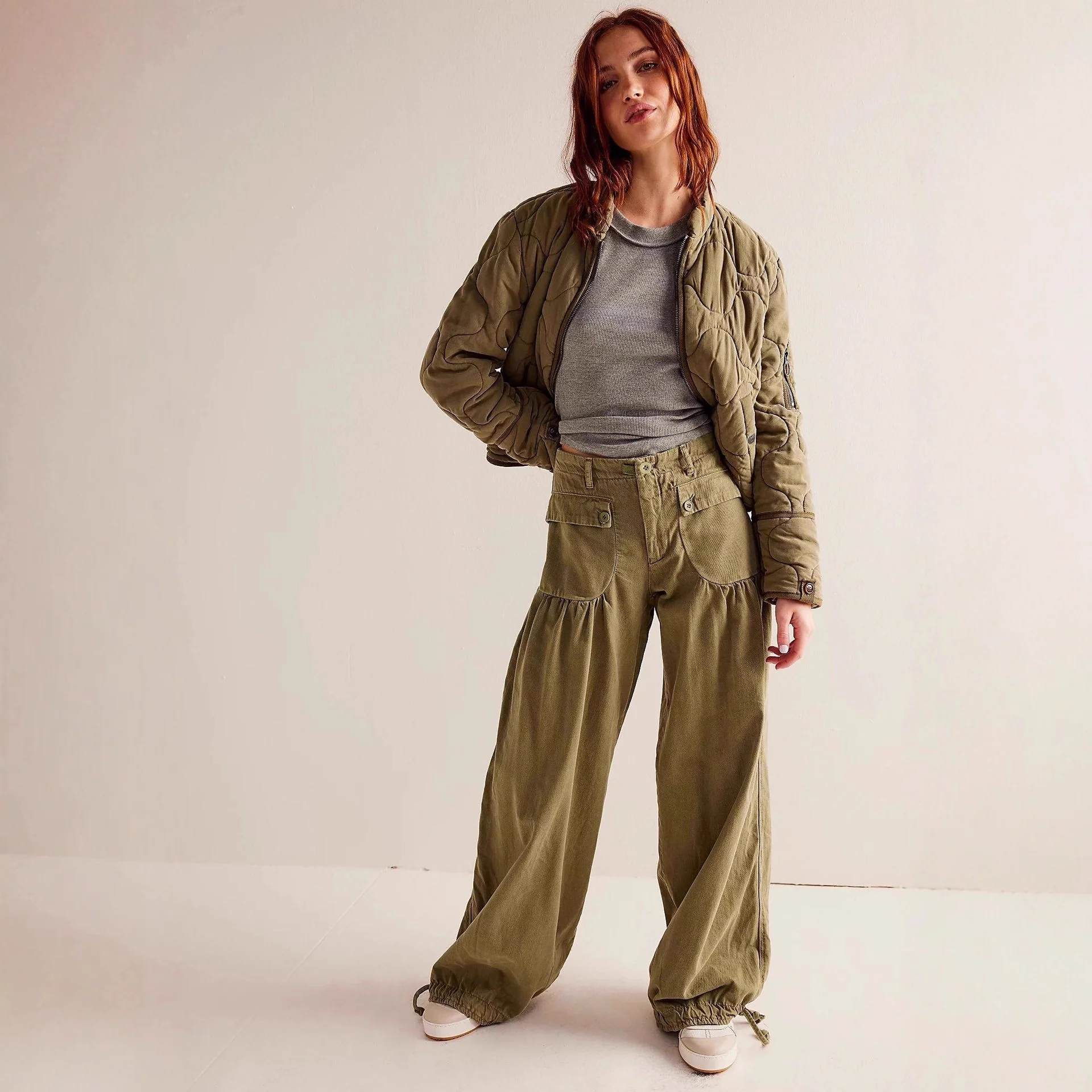 Damen lässige Cargo-Jacke mit gestepptem Design und praktischen Taschen R&B - Image 2